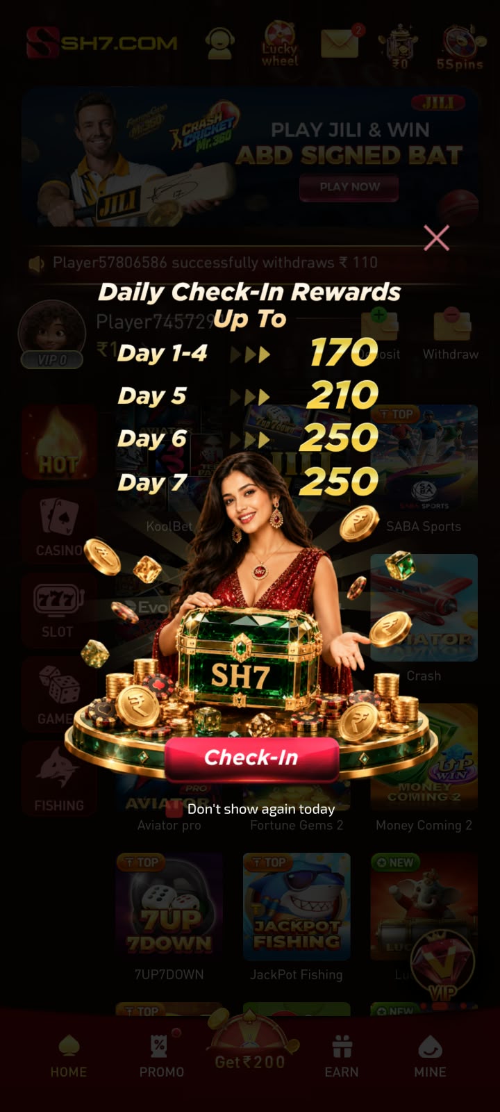 SH7 app mobile gaming interface